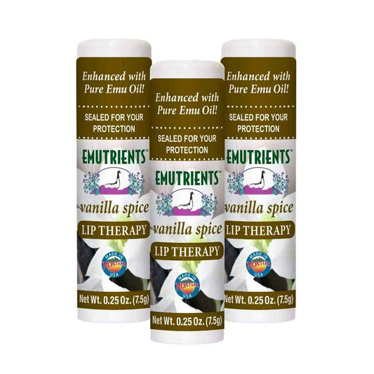 Montana Emu Ranch - Lip Therapy Lip Balm - 0.25 Ounce - Vanilla Spice Flavor - 3 Pack - Made with Pure Emu Oil