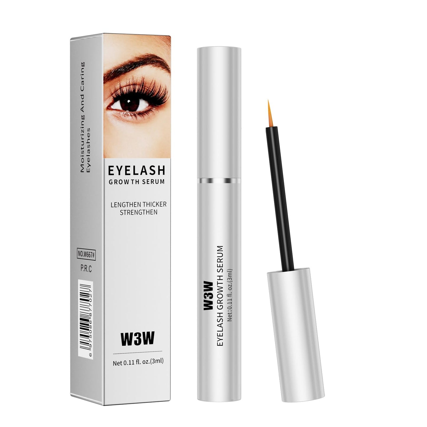 W3W Eyelash Growth Serum for Longer, Thicker Lashes – Lash Enhancer with Natural Peptides & Caffeine, Gentle Lash Conditioner for Women, 3ml