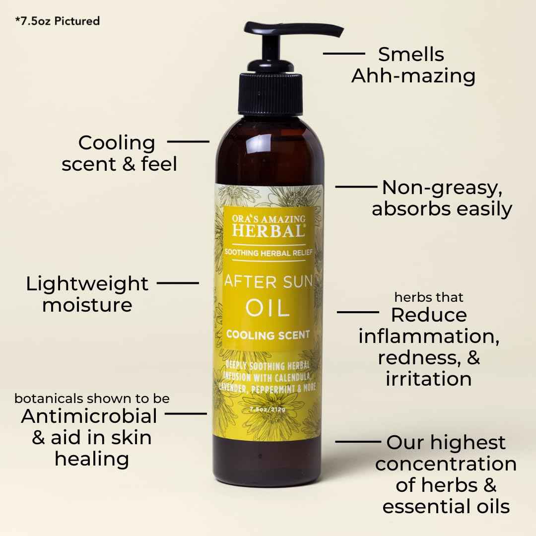 Ora's Amazing Herbal Travel Size After Sun and Shave Oil for Women & Men, Sunburn Relief, Botanical Moisturizer with Nourishing Herbs and Essential oils, Razor Burn, 2 oz with Pump