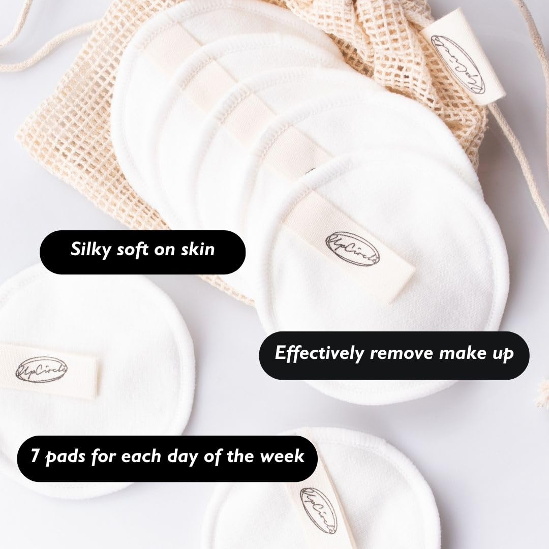 UpCircle Reusable Luxury Makeup Remover Cotton Pads - 7 Triple-Layer Hemp to Remove Waterproof Mascara with Washable Laundry Bag - Eco Friendly Sustainable Zero Waste Cleansing Rounds
