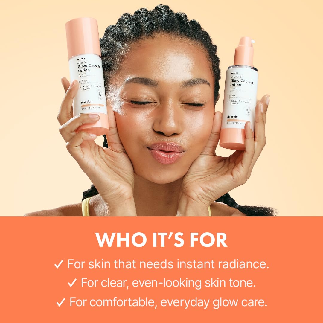 Hanskin Vitamin C Glow Capsule Lotion – Korean Lightweight Brightening Face Moisturizer for Radiant, Glowing, Even-Toned Skin | Niacinamide & Vitamin C Capsules | Skin-Boosting Skincare | 2.7 fl oz