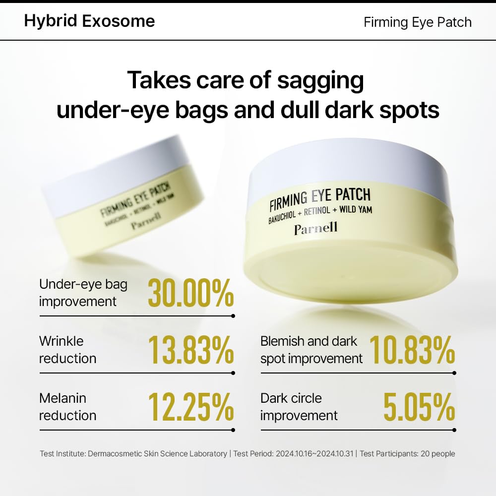 Parnell Bakuchiol Retinol Wild Yam Eye Patch (60ct) | Hydrogel Patches for Wrinkles, Dark Circles & Firming | Cica HA Niacinamide K-Beauty