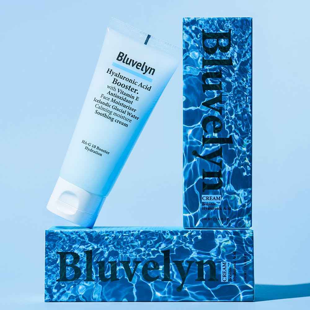 BLUVELYN 10X Hyaluronic Acid Soothing Cream – 100,000ppm High-Strength Hydration, 70% Iceland Glacier Water, Vitamin E, Lightweight Moisturizer for All Skin Types, 3.4 fl. oz / 100ml