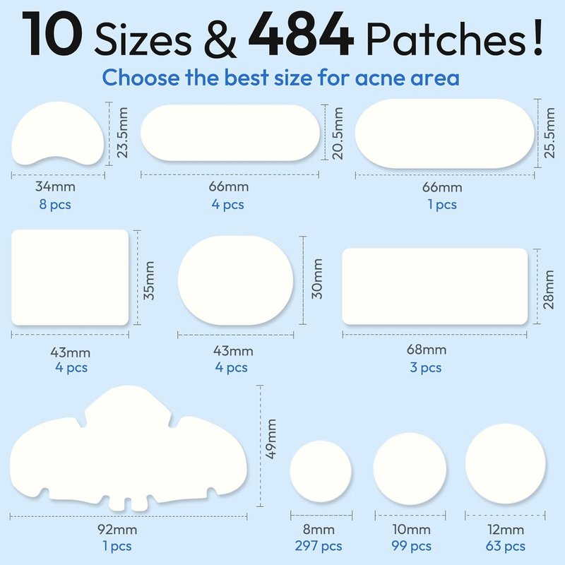 Large Acne Patches - 484 Hydrocolloid Zit Treatment for Face & Body with Tea Tree & Salicylic Acid | XL Size for Forehead, Chin, Neck