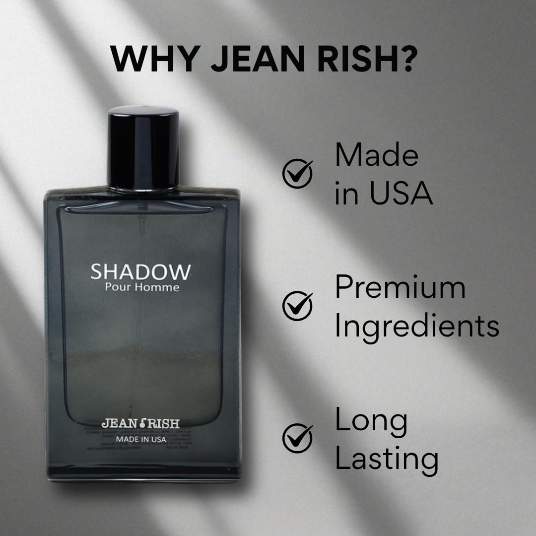 Jean Rish Shadow Pour Homme Perfume for Men Eau De Toilette, Long-Lasting Luxury Fragrance, Made In USA - Lemon, Lavender, Cedar, Musk Scent - 100ml / 3.4 oz