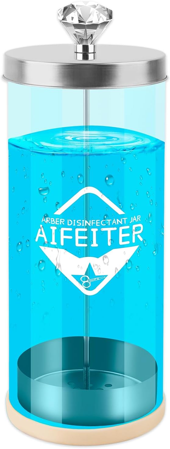 Barber Disinfectant Jar - 42 Oz Sterilizing Jar with Stainless Steel Tray & Removable Basket | Essential Salon Tool