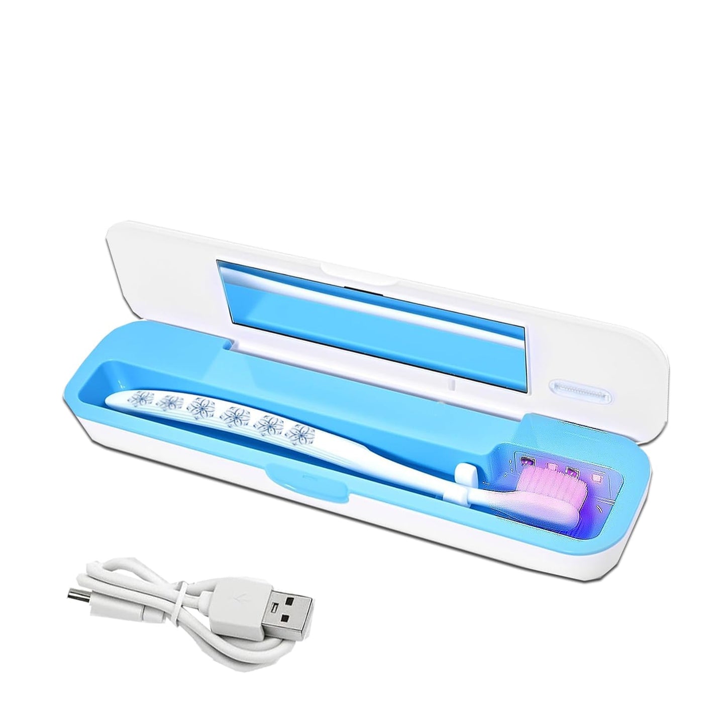 UWTLFCE UV-C Toothbrush Case for Travel, Portable Toothbrush Case with Holder, USB-C or AA Battery Powered, Plastic Tooth Brush Container Cover for Household STB-062 Blue