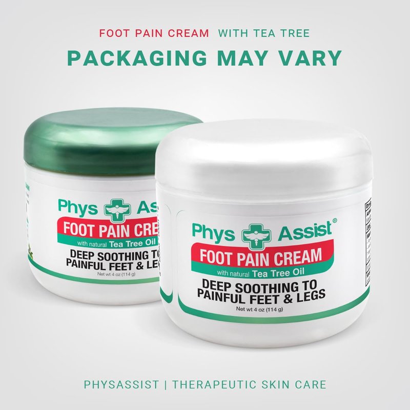 PhysAssist Foot Pain Cream Combo 4 oz jar + 1.5 oz, Soothing Relief for Feet and Legs, Fast Absorbing Formula, Contains Natural Ingredients & Botanicals