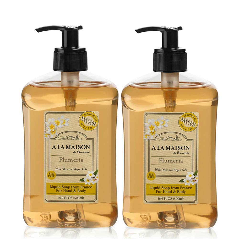 A LA MAISON Plumeria Natural Hand Wash Made with Essential Oils - Biodegradable, Plant-Based, Vegan, Cruelty-Free (16.9 Fl Oz, 2 Pack)
