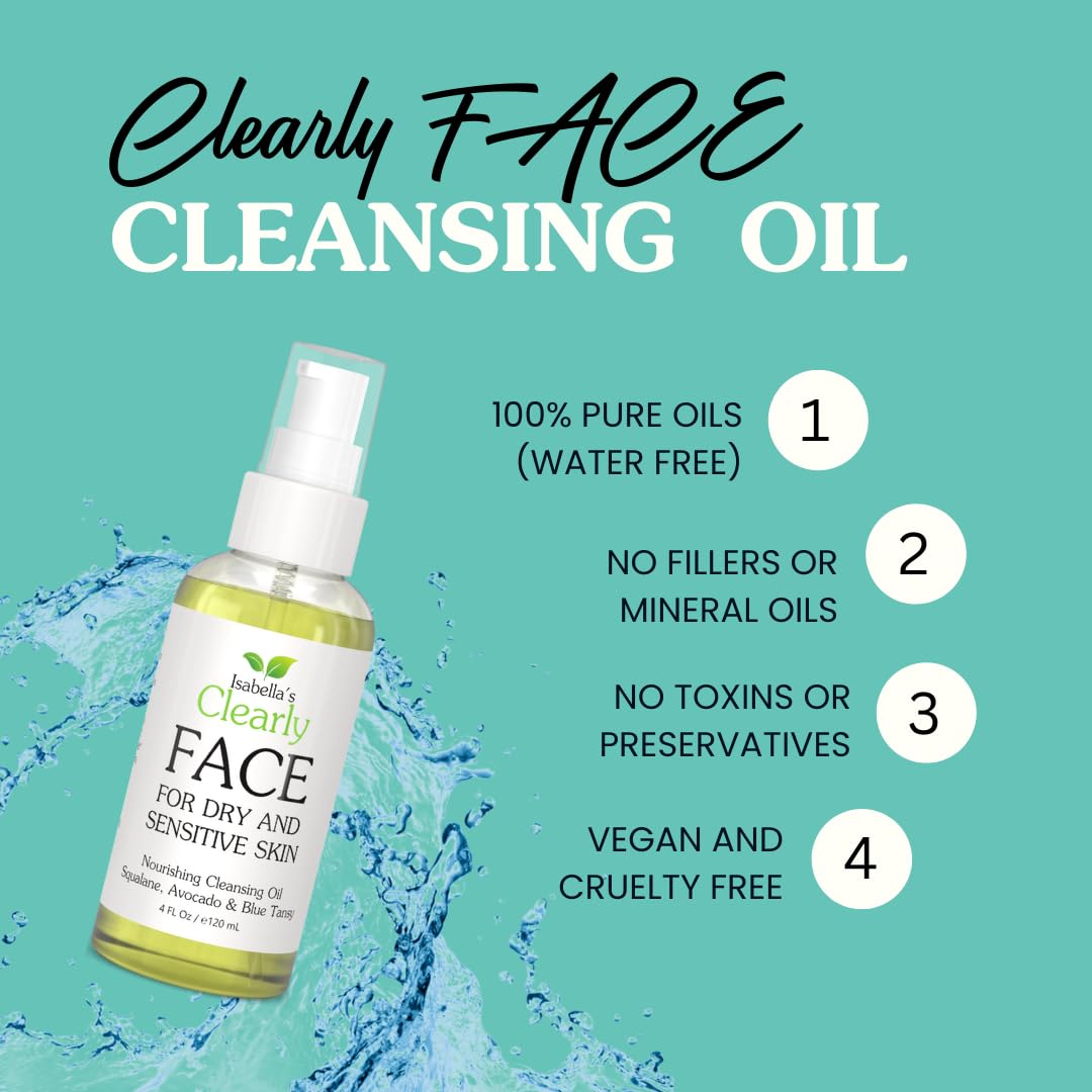 Clearly FACE, Natural Oil Cleanser Face Wash and Makeup Remover | Anti Aging Cleansing Oil with Rosehip, Avocado, Sea Buckthorn, Vegan Squalane | Water Free, Made in USA