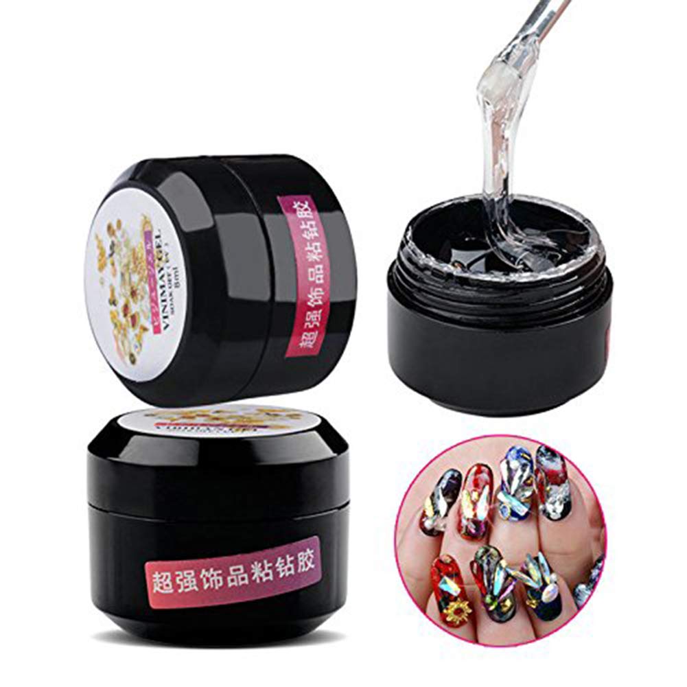 Nail Art Adhesive Rhinestones Builder Glue - Super Sticky UV Gel for Shiny Gems | Mini Diamond Decoration with Tray