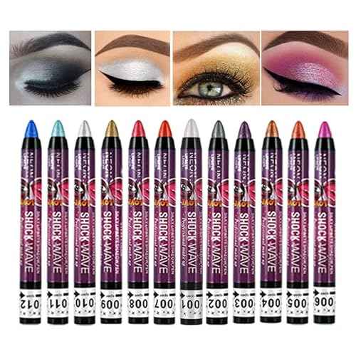 MEICOLY 12 Pcs Eyeshadow Sticks - Cream Smokey Eyeshadow Metallic Shimmer Crayons, Silver Eye Brightener, Pro Waterproof & Long Lasting Shiny Bright Starter Rotating Sticks