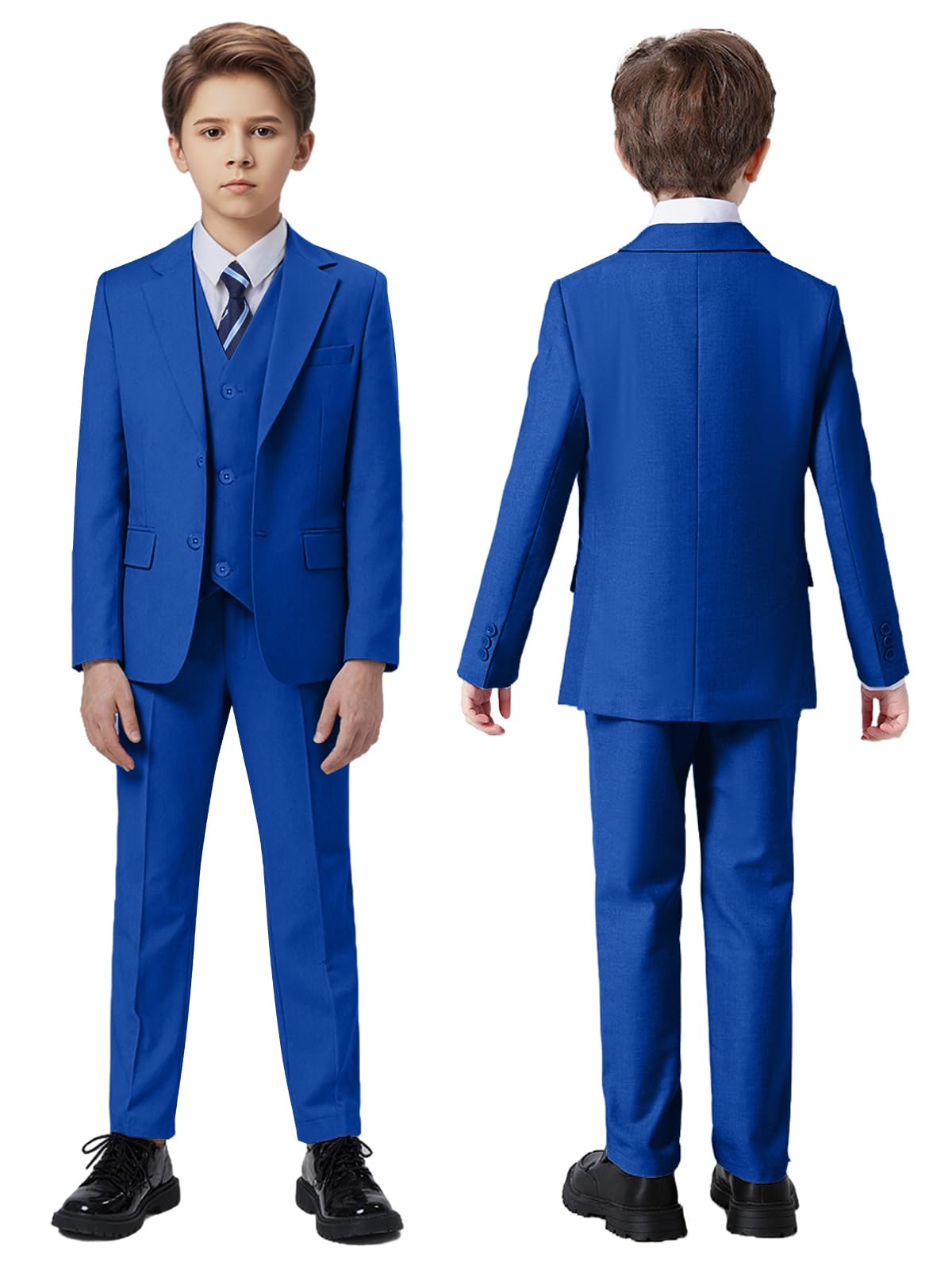 Boy Slim Fit Suit Ring Bearer Outfit with Blazer Pants Shirt and Tie Size 2