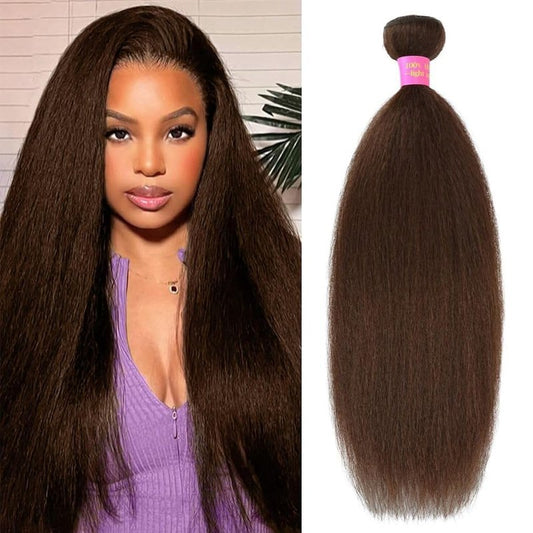 16 Inch Chocolate Brown Kinky Straight Bundles Human Hair 12A Grade 100% Unprocessed Brazilian Virgin Human Hair Weave Yaki Straight Bundles Brown