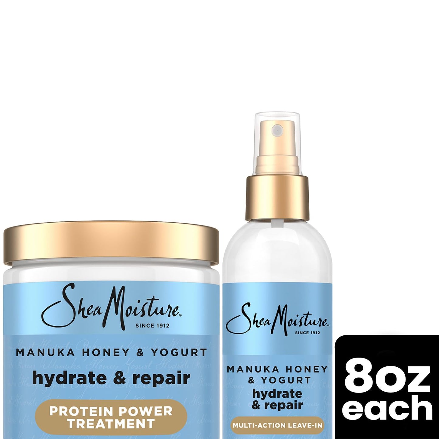 SheaMoisture Manuka Honey & Yogurt Multi-Action Leave-in Conditioner + Protein Power Treatment for Hair Repair, Frizz Control, 8 Oz Ea, for Curly, Damaged Hair