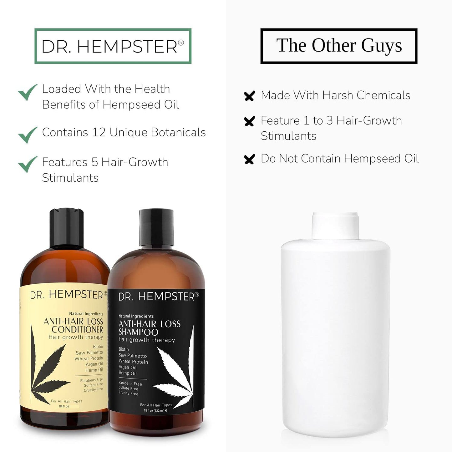 Hair Growth Shampoo and Conditioner Set for Thinning Hair and Hair Loss for Men and Women 17 oz - Hemp Oil, Biotin, Natural and Organic Ingredients - Hair Thickening and Volumizing
