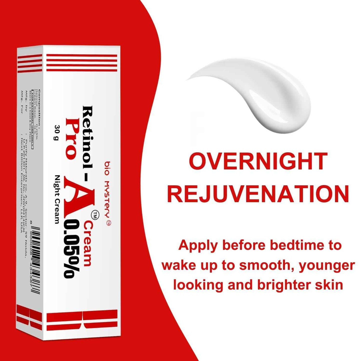 Bio Mystery Retinol 0.05% For Night Repair Cream, Face Moisturizer for Wrinkle Reduction, Non-Greasy Formula for Daily Use 1.0 Oz