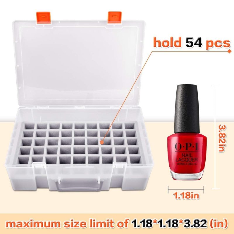 ALCYON 54-Bottle Nail Polish Organizer Case - Professional Clear Storage Box with Shockproof Sponge Foam - Secure Travel Bag for Beetles, for Essie - Prevents Glass Breakage Organized (Grey, For 54)