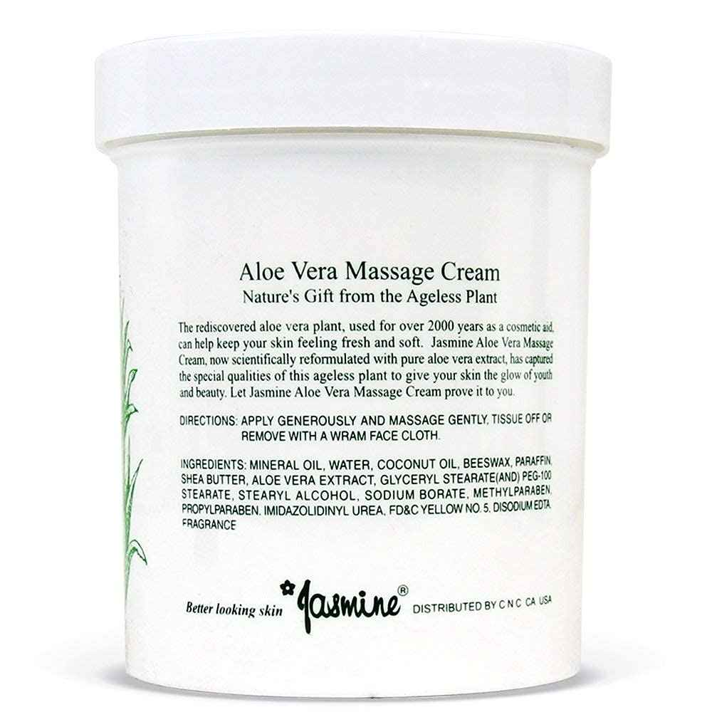 Jasmine Aloe Vera Massage Cream. Keep Your Face and Body Fresh and Soft with Anti-Aging Therapy Cream. Have Deeply Moisturized and Nutrition on Your Skin. Organic Aloe Vera Extract. [400 g / 14.1 Oz]