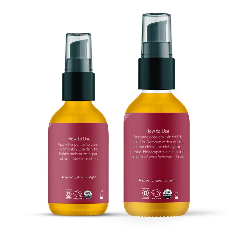 Rose Cleansing Oil - USDA Organic Moisturizing Face Oil in Eco-Friendly Glass Bottle