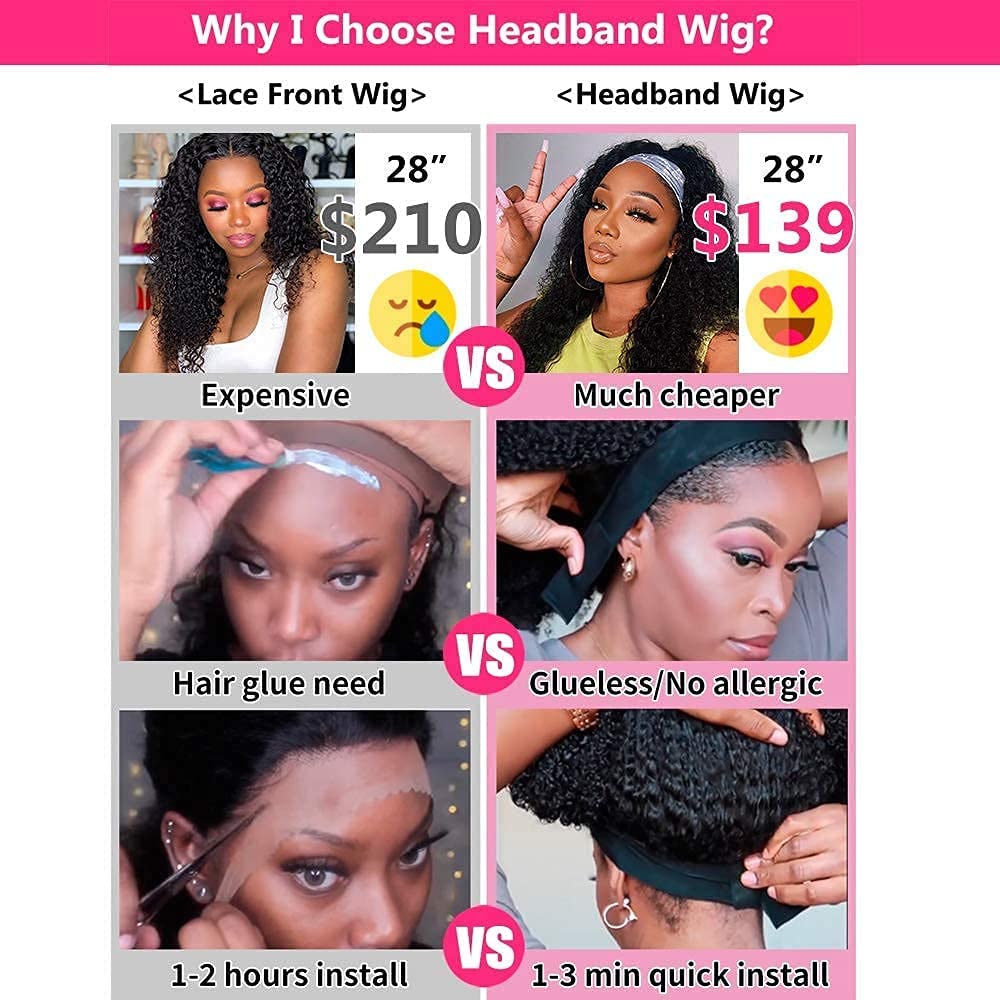 mengkai Deep Wave Lace Front Wigs Human Hair For Women Headband Wig Human Hair Deep Wave Glueless None Lace Front Wig Curly Headband Half Wigs for Women Brazilian Virgin Machine Made Wig 10 Inch