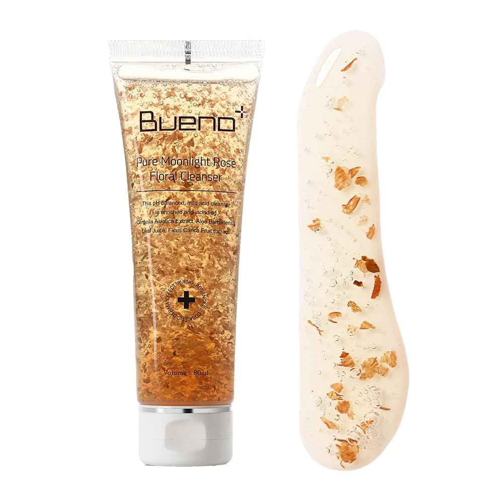 Bueno+ Pure Moonlight Rose Floral Cleanser | Anti-Aging Gentle Face Wash with Rose Petals for All Skin | Exfoliating and Moisturizing | Vegan Gel Rich in Antioxidantsl 2.7, Fl Oz