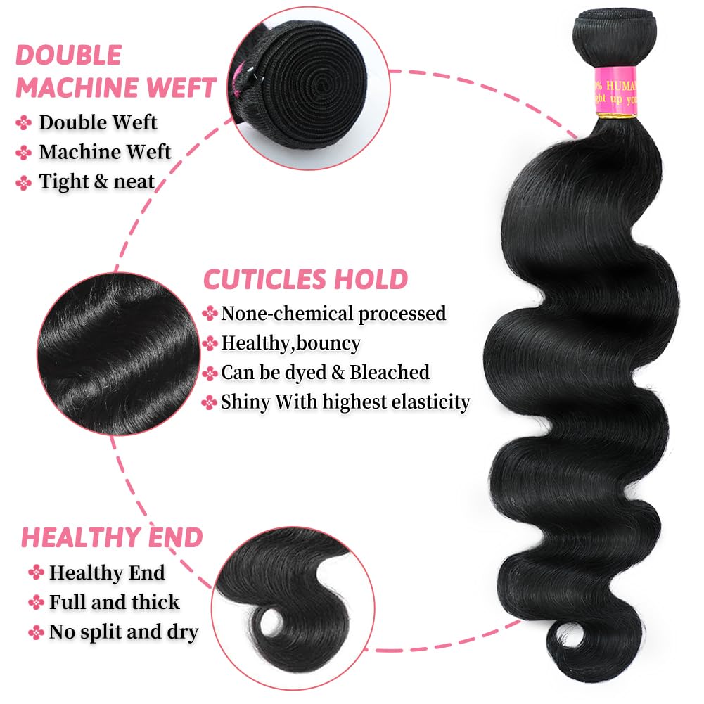 Body Wave Bundles Human Hair Extensions 100% Unprocessed Brazilian Human Hair Bundle Natural Black Hair Extensions 16inch