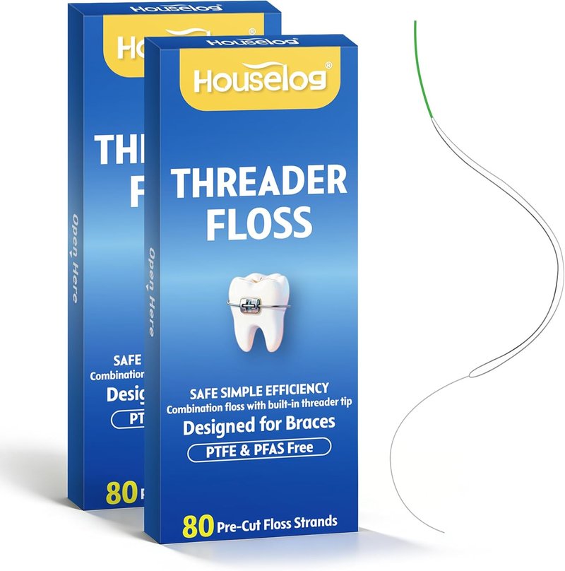 3-in-1 Dental Floss for Braces, Bridges & Crowns - 160 Pre-Cut Strands with Spongy Floss for Orthodontic Care