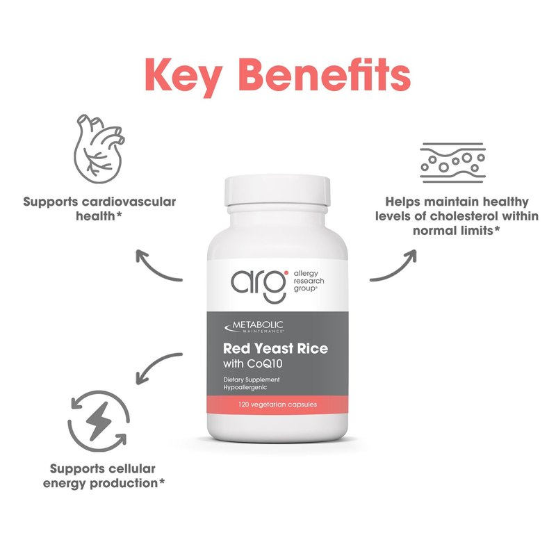Metabolic Maintenance Red Yeast Rice with CoQ10 - Provides Energy Production + Cardiovascular Health Support - Co Enzyme Q-10 + Red Yeast Rice Antioxidant Supplement (120 Capsules)