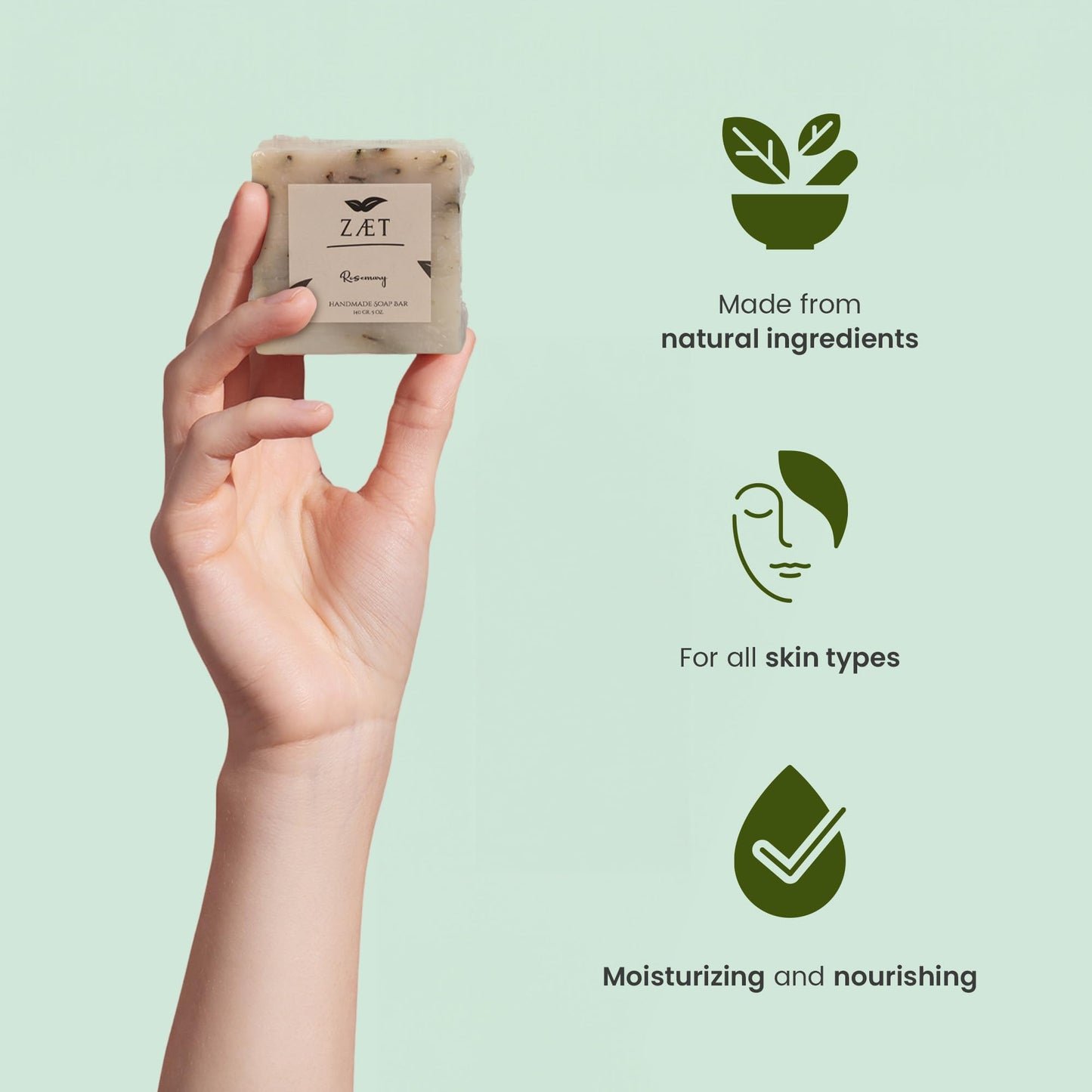 8-Pack Rosemary Bar Soap – Made with Rosemary Leaves, Olive Oil and Coconut Oil - Luxury Handmade Soap Bar for Face, Body and Hands - Gently Cleanses and Hydrates All Skin Types- For Men and Women