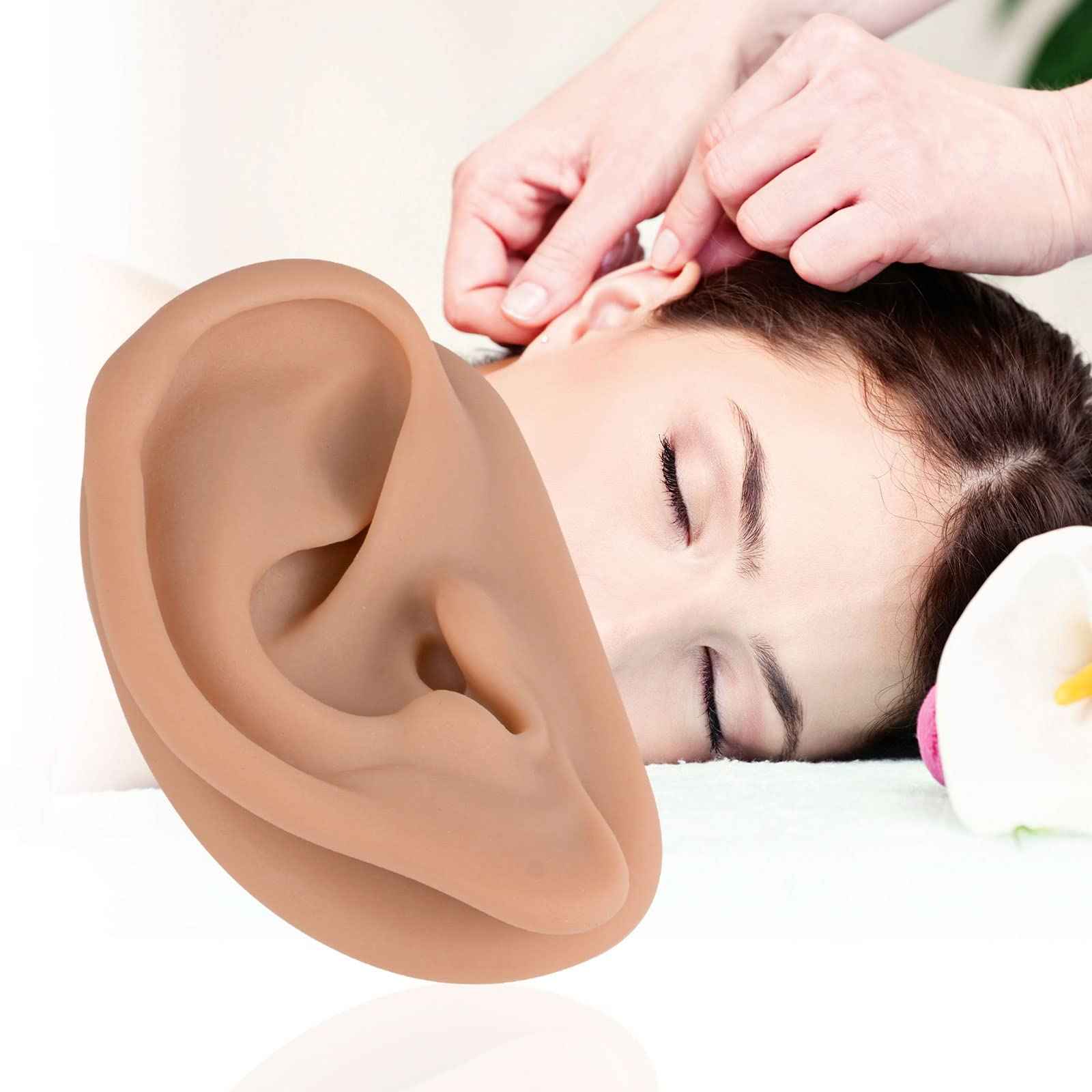 Acupuncture Ear Model, Right Artificial Ear Replica for Auricular Therapy Teaching, Silicone Ear Simulator Acupuncture Practice Authentic Human Ear Simulation