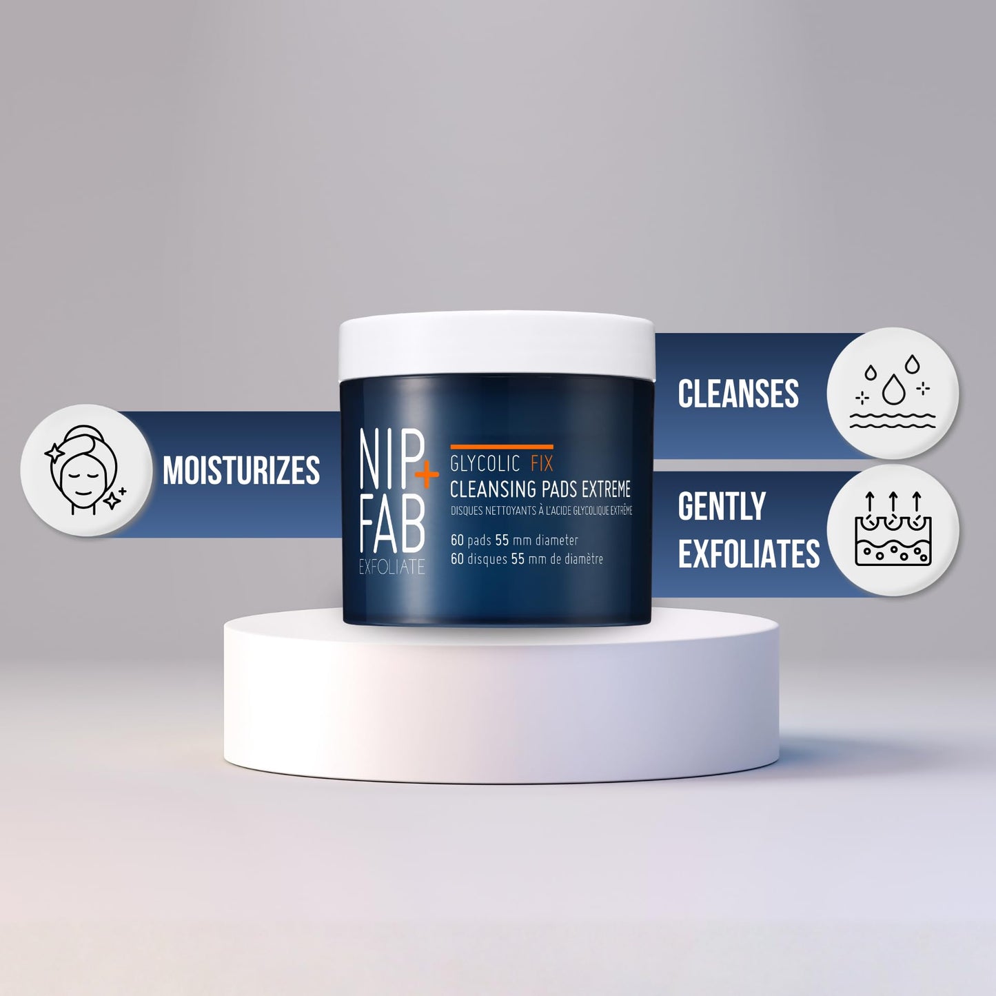 Nip + Fab Glycolic Fix Night Pads Extreme (60 Count) – 5% Glycolic Acid Exfoliating Face Pads with Salicylic Acid – Resurfacing AHA BHA Chemical Peel for Blemishes & Texture