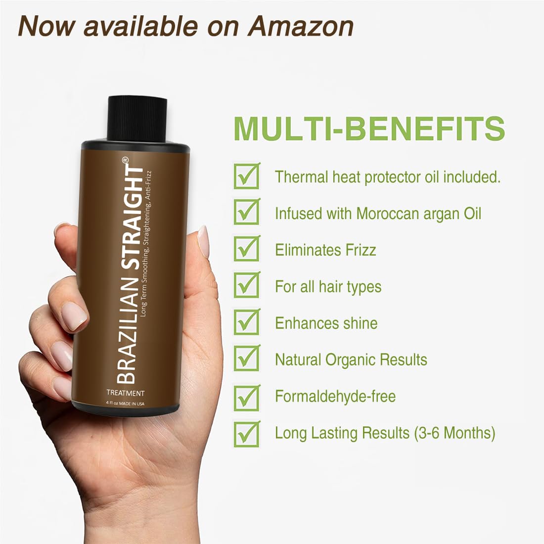Brazilian Straight Keratin Hair Treatment - Formaldehyde-Free, Argan & Amino Acids | 2PC Set for All Hair Types
