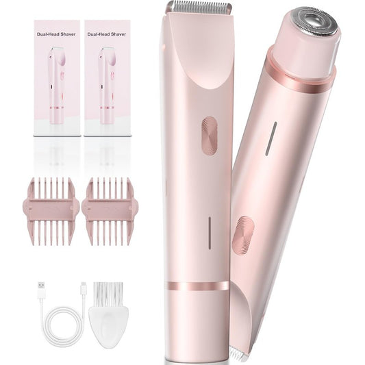 Fanovae Bikini Trimmer for Women – Gentle Electric Razor for Sensitive Areas, Waterproof USB-C Rechargeable Shaver for Body & Face, Stocking Stuffers Holiday Gift (Petal Pink + Petal Pink)