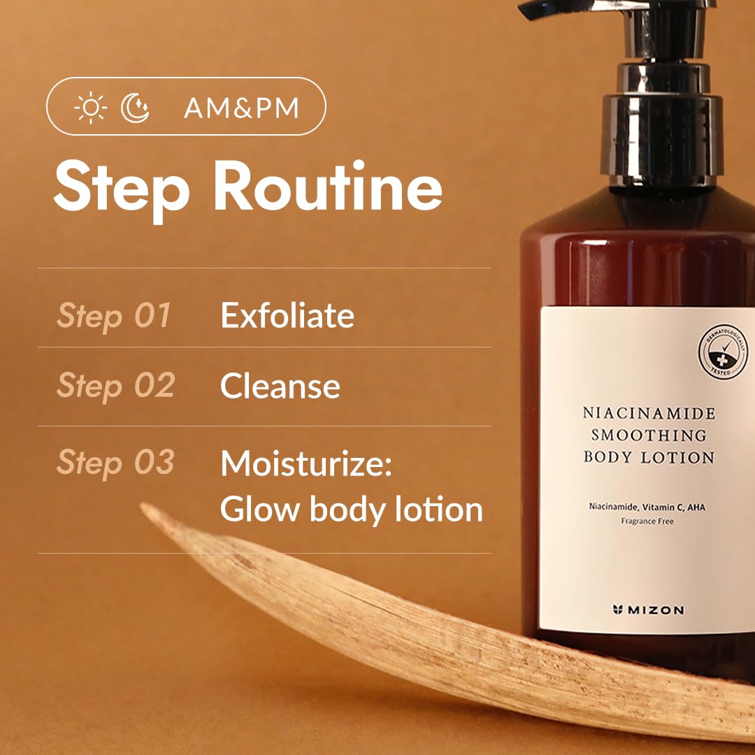 MIZON Niacinamide Smoothing Body Lotion AHA Vitamin C Hyaluronic Acid Smooth Korean Glowy skin Mild Exfoliation (300ml / 10.14 FL oz)