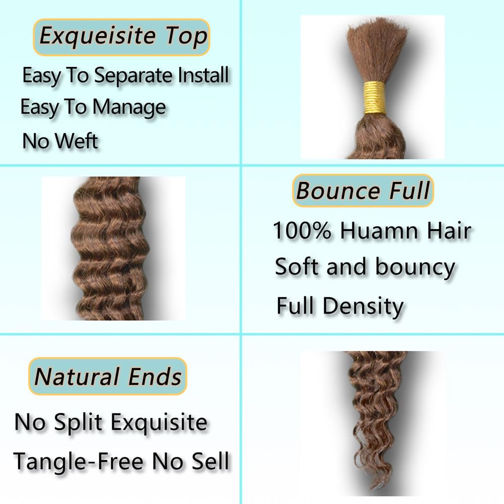 Human Braiding Hair 18 Inch 100 g 2 Bundle Deep Water Wave Bulk Human Hair for Braiding Curly Human Hair for Boho Braids Wet and Wavy Human Hair Extensions No Weft Micro Braiding Hair #30 Brown