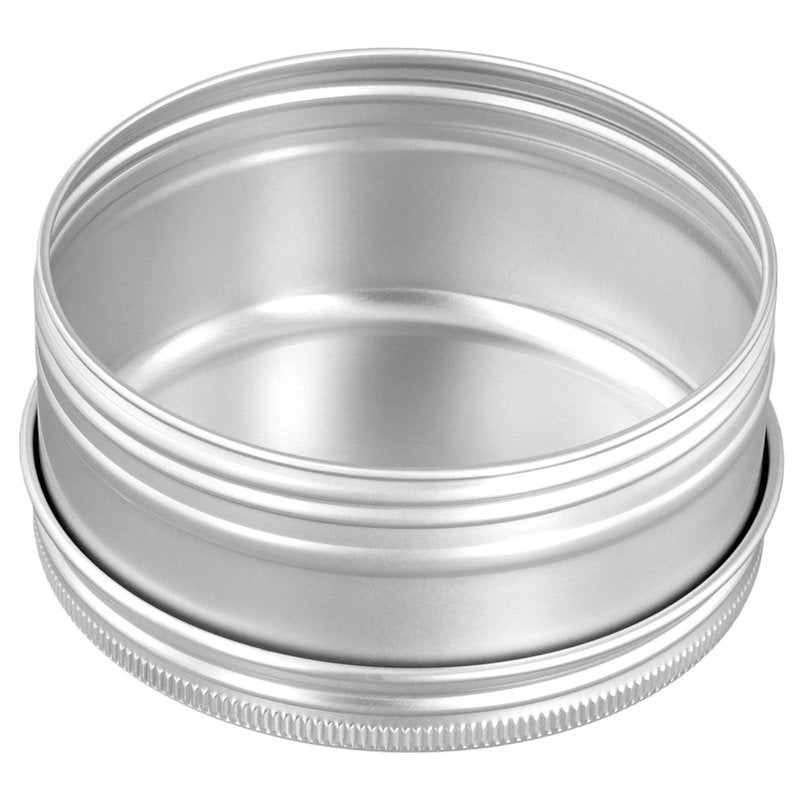 LEXININ 50 Pack Aluminum Tin Cans, 5 Oz Screw Top Tin Jar Containers, 3.26 x 1.5 Inch, Silver