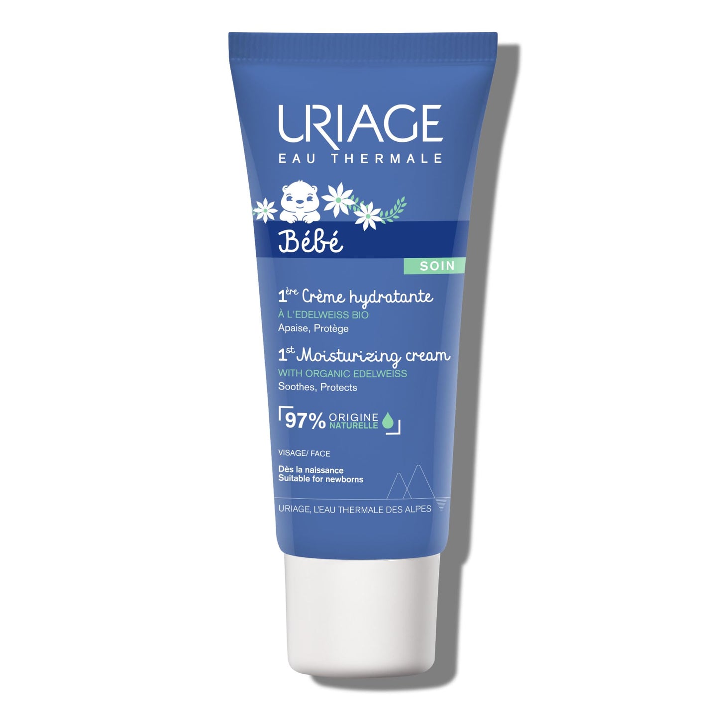Uriage Baby Face Moisturizing Cream with Organic Edelweiss & Shea Butter, Hydrates & Prevents Dryness, Fast-absorbing & Non-sticky, 97% Igredients of Natural Origin