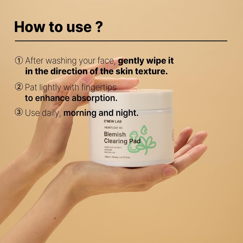 C’NEW LAB Heartleaf AC Blemish Clearing Pad (70 pads) | Blackhead & Exfoliating Facial Pads for Smooth Skin | Heartleaf Extract, Heartleaf Exosome, Allantoin, PHA, Korean Skin Care