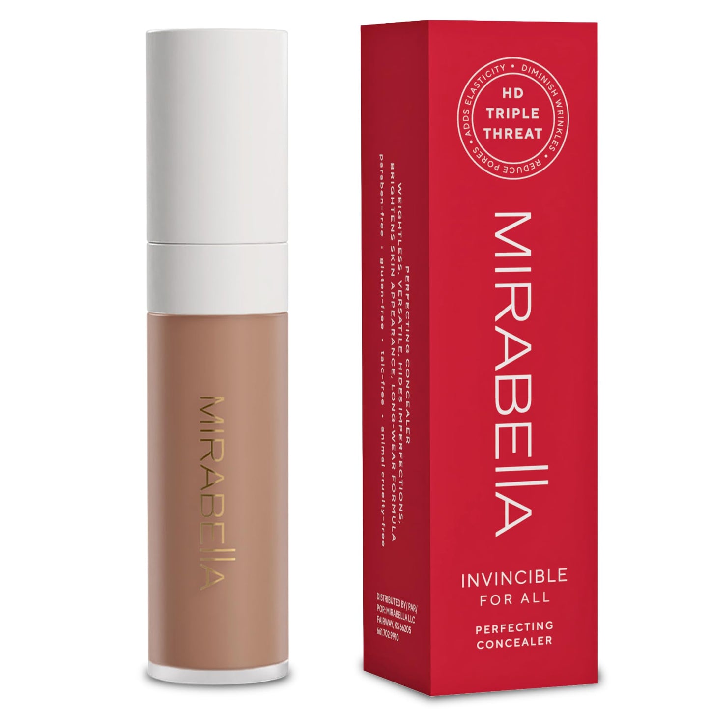 Mirabella Invincible For All Perfecting Under Eye Concealer Full Coverage - Hydrating Makeup Concealer for Dark Circles, Fine Lines & Wrinkles w/Hyaluronic Acid - Tan T160