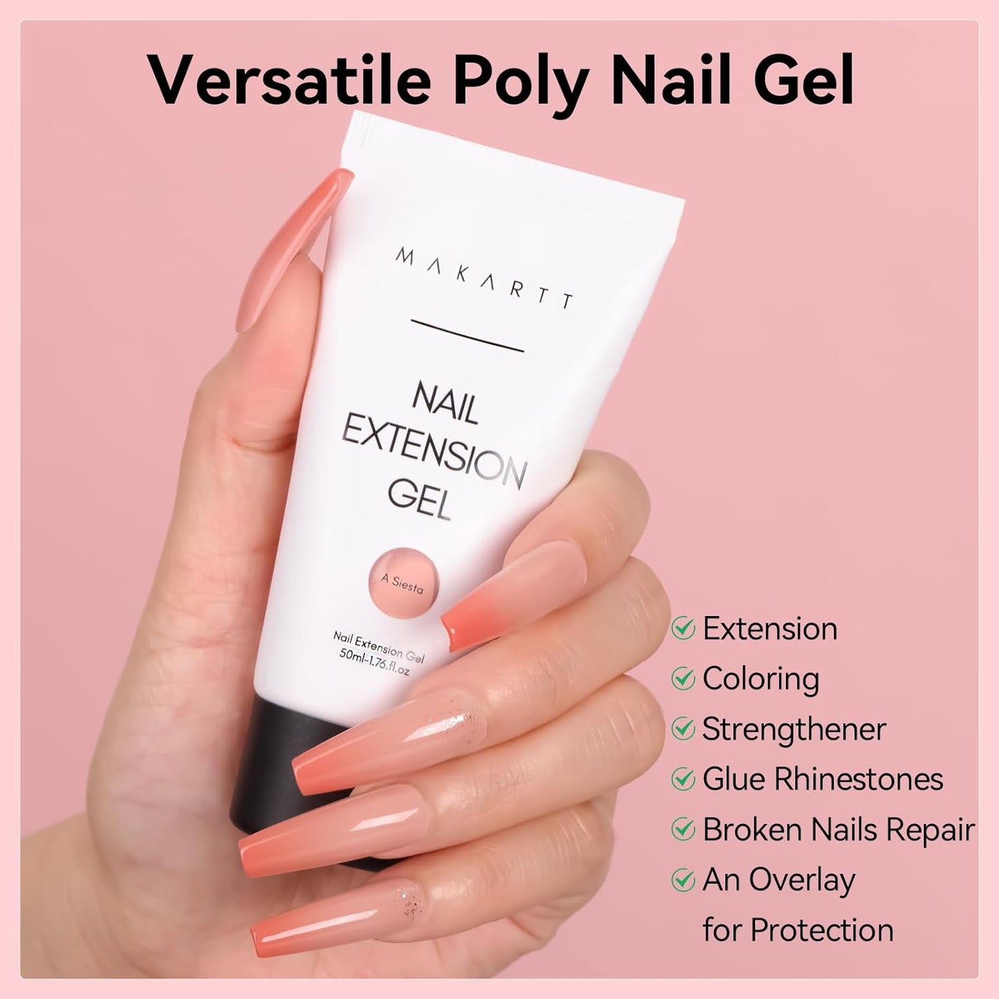 Makartt Poly Nail Gel: Clear 50ML Gel Builder for Natural-Looking Strengthener 3D Molding Gel for Trendy Nail Art-Long-Lasting and Easy to Use Supplies