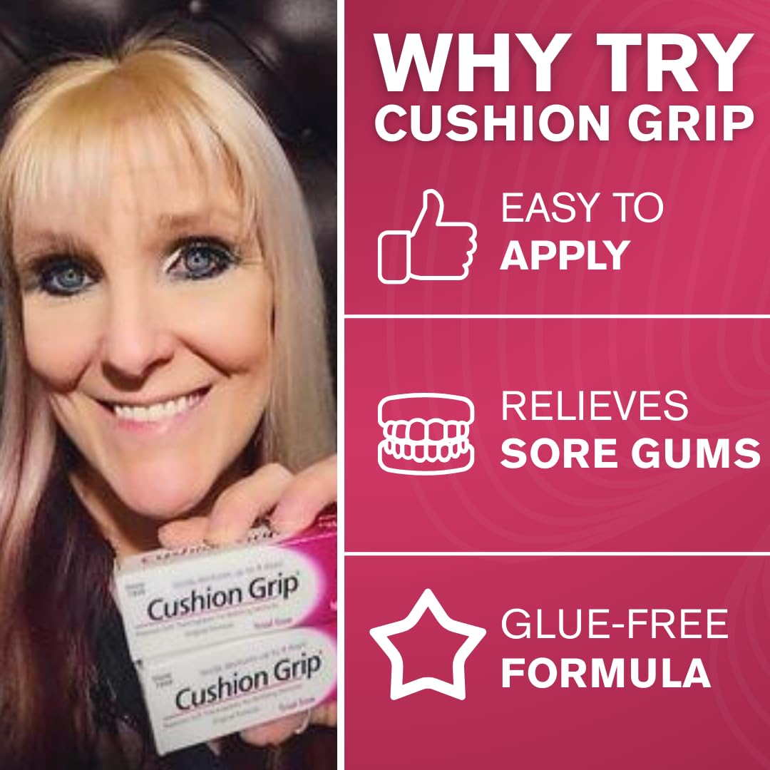 Cushion Grip Thermoplastic Denture Adhesive, 0.35 oz Travel Size (Pack of 3) – Refits and Tightens Loose Dentures for Up to 4 Days | Non-Glue, Zinc-Free, Waterproof Formula, Acts Like a Soft Reliner