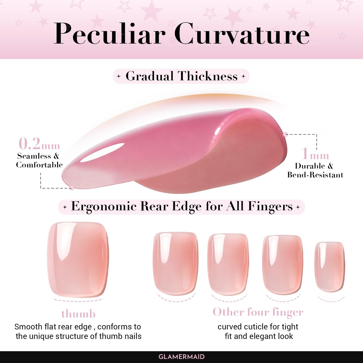 GLAMERMAID Hot Pink Short Press on Nails, Bright Extra Short Squoval Glue on Nails for Women, Spring Summer Square Jelly Soft Gel Fake Nails, Round Reusable Acrylic False Nails Manicure Kit for Women