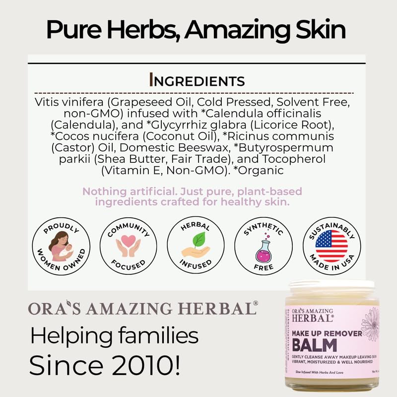Ora's Amazing Herbal Makeup Remover Balm - Travel Size Cleansing Cream | Waterproof Makeup Removal, 1 oz
