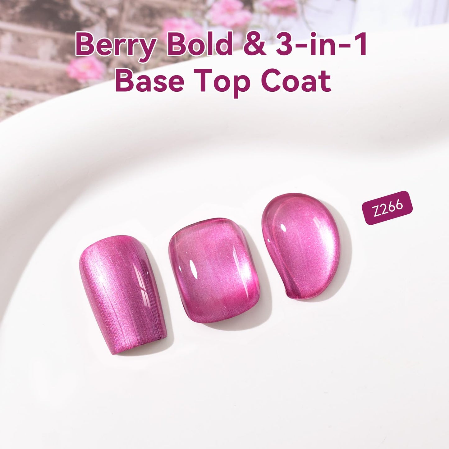 Nailshion Metallic Purple Rose Nail Polish with 3-in-1 Clear Base Top Coat, Fast Air Dry Fingernail Polish Duo, Non-Gel, Opaque, Glossy Luxury Nail Art Fingernail Toenail Polishes