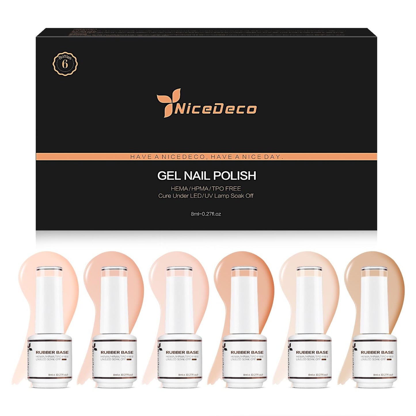 Builder Nail Gel - 7 in 1 Clear Base Gel & Rubber Polish Set | 15ML, 6 Pcs