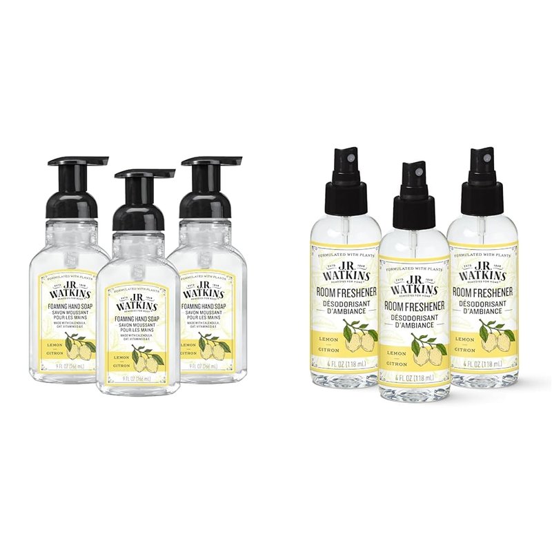 J.R. Watkins Bundle Lemon Foaming Hand Soap 9 fl oz 3 Pack + Lemon Room Freshener 4 fl oz 3 Pack