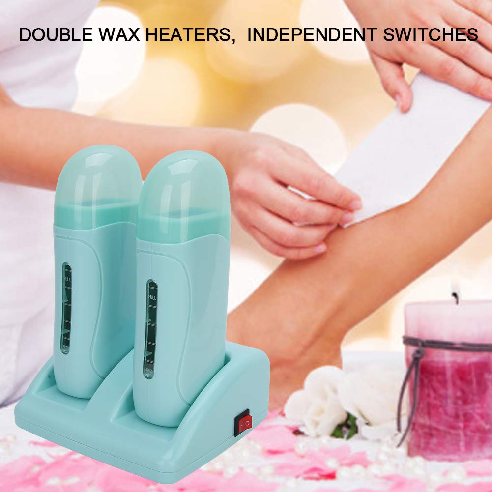 Waxing Machine Hair Removal Kit, Double Wax Heater, Cyan Painless For Home Wax Warmer (110V, US)