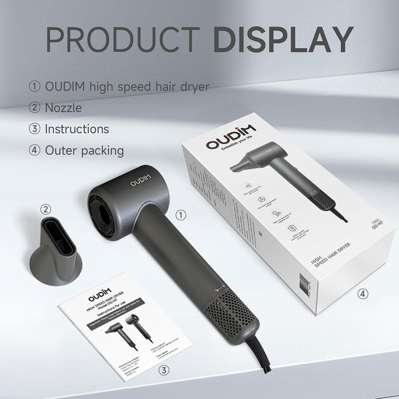 Hair Dryer with Digital Display, High Speed11000RPM, 4 Level Temperature/Speed Settings, Double air Filter, Low Noise, Lightweight, Portable for Travel