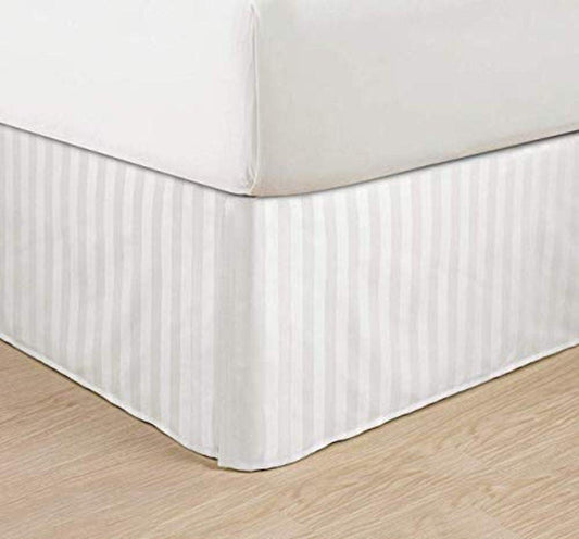 Wrinkle Free - Egyptian Quality Stripe Bed Skirt - Pleated Tailored 14" Drop and Colors, Full, White